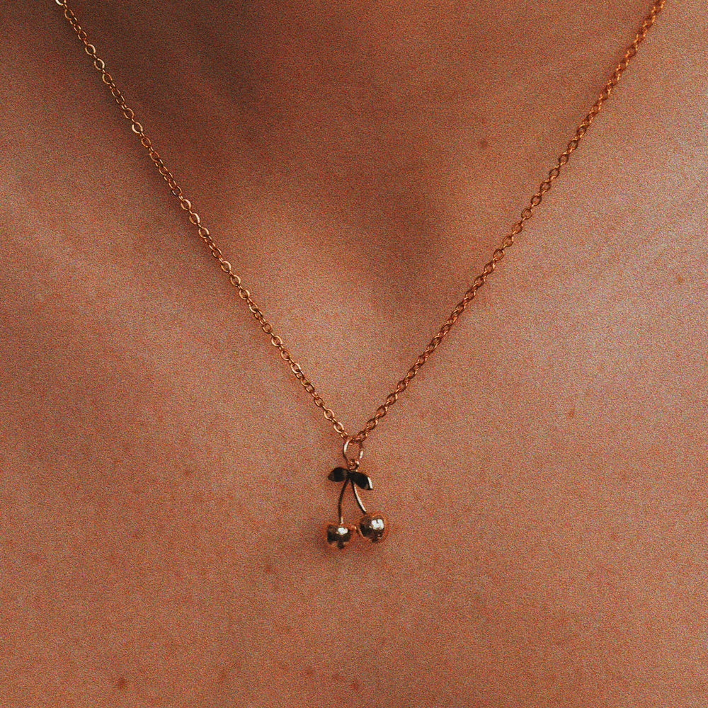 
                  
                    Mini Cherries Gold Plated Necklace - Delicate Dainty Cherry Gold Cherry Necklace - ella iconic® UK
                  
                