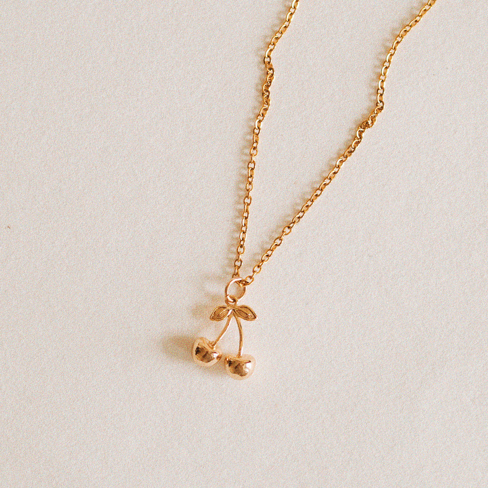 Mini Cherries Gold Plated Necklace - Delicate Dainty Cherry Gold Cherry Necklace - ella iconic® UK