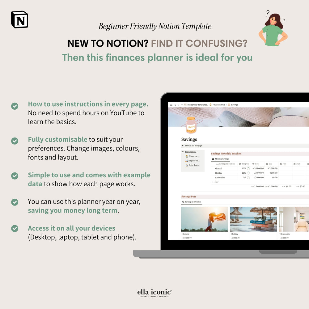 
                  
                    Notion Budget Planner Template for Beginners to Notion, Budget, Savings, Debt Trackers, Household Finance Tracker - ellaiconic®
                  
                