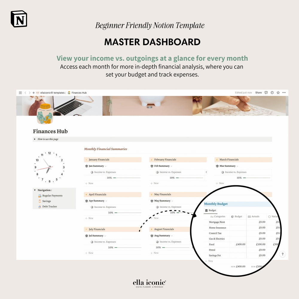 
                  
                    Notion Budget Planner Template for Beginners to Notion, Budget, Savings, Debt Trackers, Household Finance Tracker - ellaiconic®
                  
                