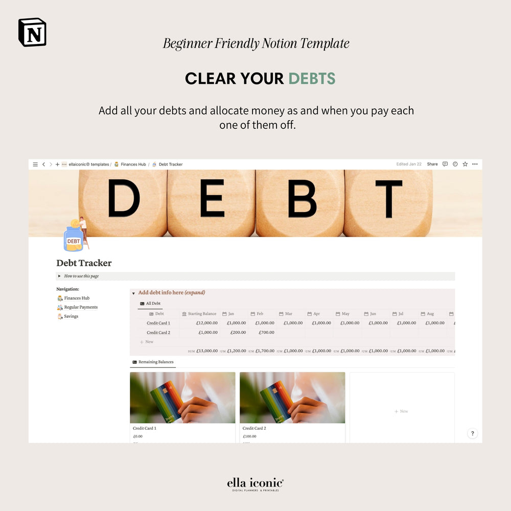 
                  
                    Notion Budget Planner Template for Beginners to Notion, Budget, Savings, Debt Trackers, Household Finance Tracker - ellaiconic®
                  
                