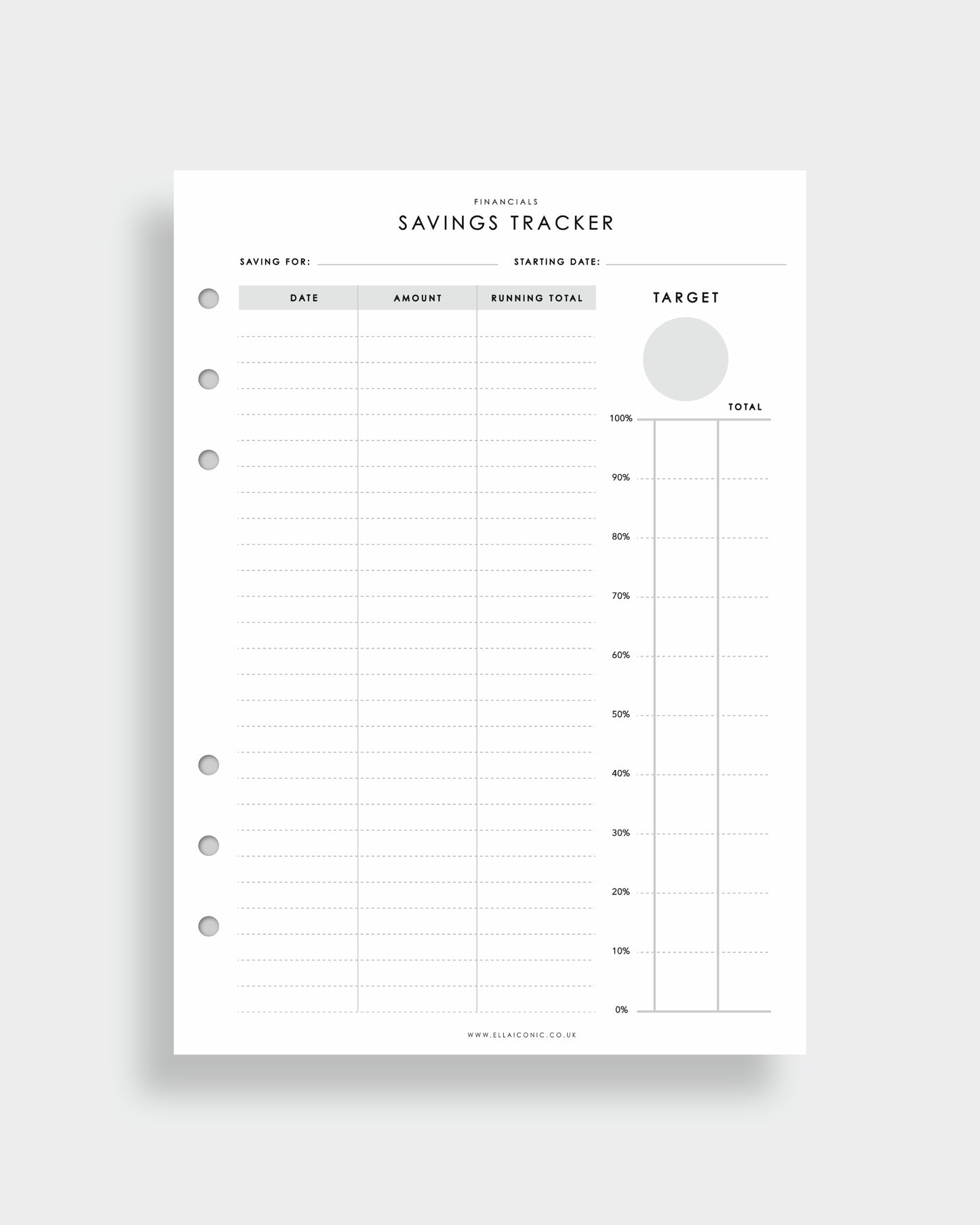 Savings Tracker A5 Planner Inserts For 6-Ring Binders and Agendas