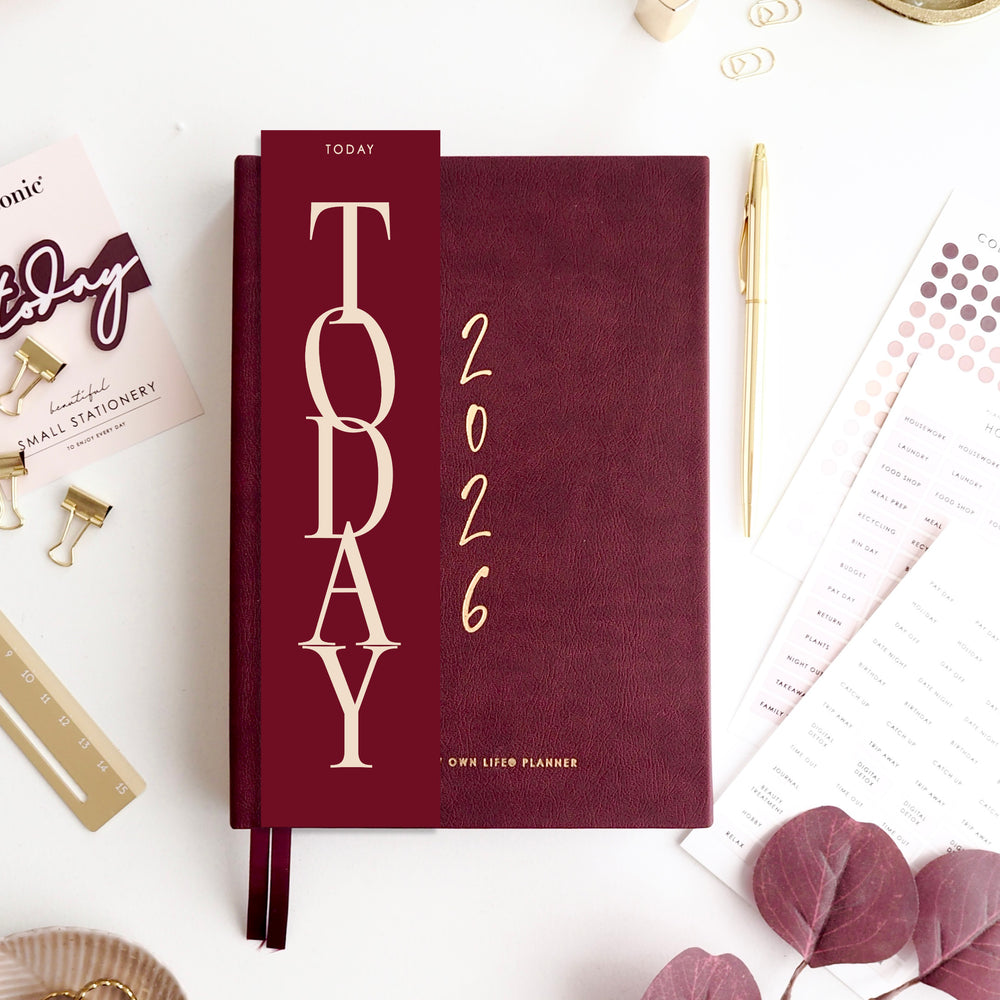 'Today' burgundy double sided planner page marker / bookmark for A5 planners and diaries - ella iconic® UK
