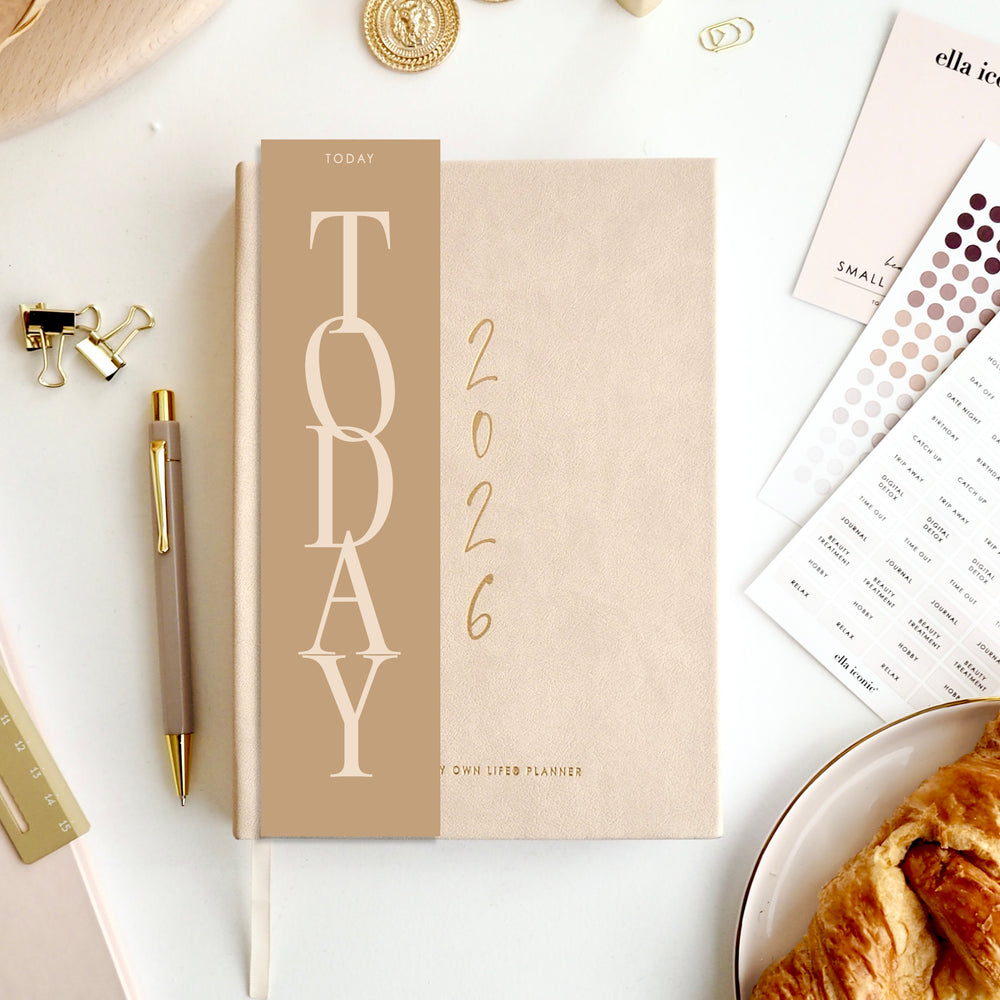 'Today' light brown / sand double sided planner page marker / bookmark for A5 planners and diaries - ella iconic® UK