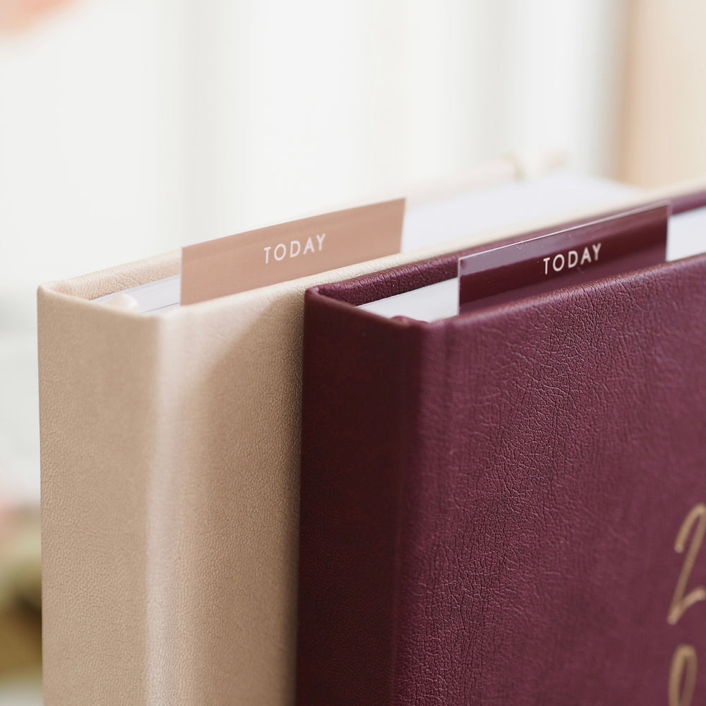 
                  
                    'Today' burgundy and sand double sided planner page marker / bookmark for A5 planners and diaries - ella iconic® UK
                  
                