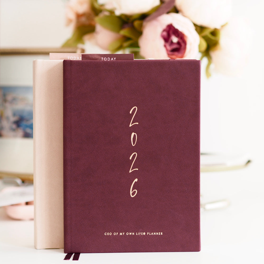 
                  
                    'Today' burgundy and sand double sided planner page marker / bookmark for A5 planners and diaries - ella iconic® UK
                  
                
