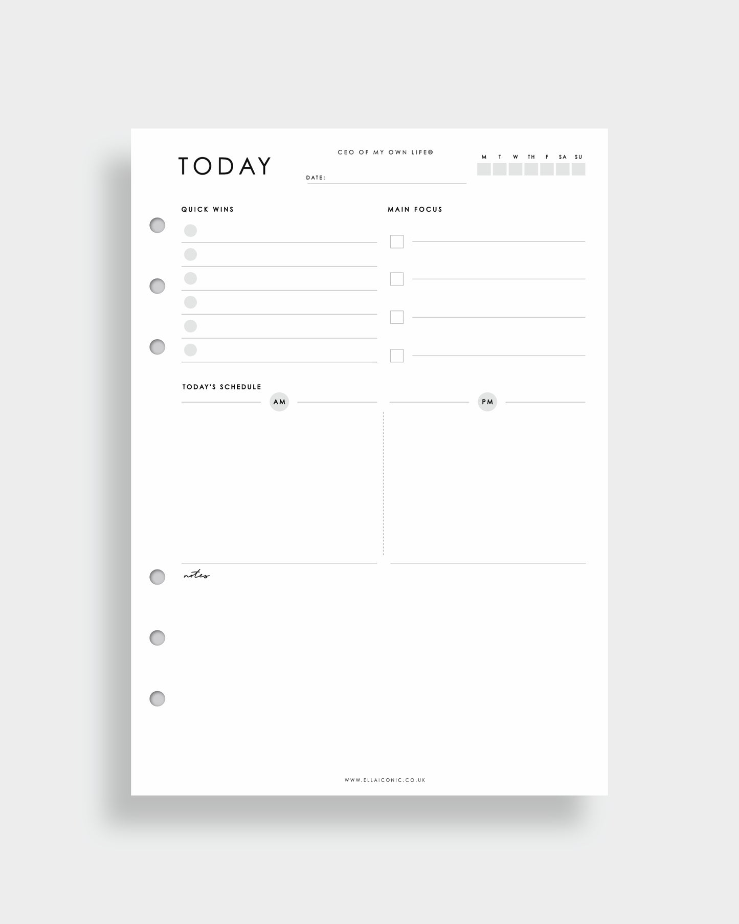 Undated 'Today' Daily To Do & AM / PM Schedule A5 Planner Inserts - ella iconic