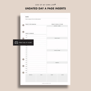 Printable Undated Inserts • Day a Page