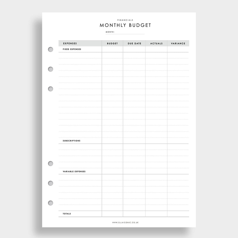 Undated Monthly Budget A5 Planner Inserts for 6-ring Ring Binders, Filofax, LV Agendas - ella iconic® UK