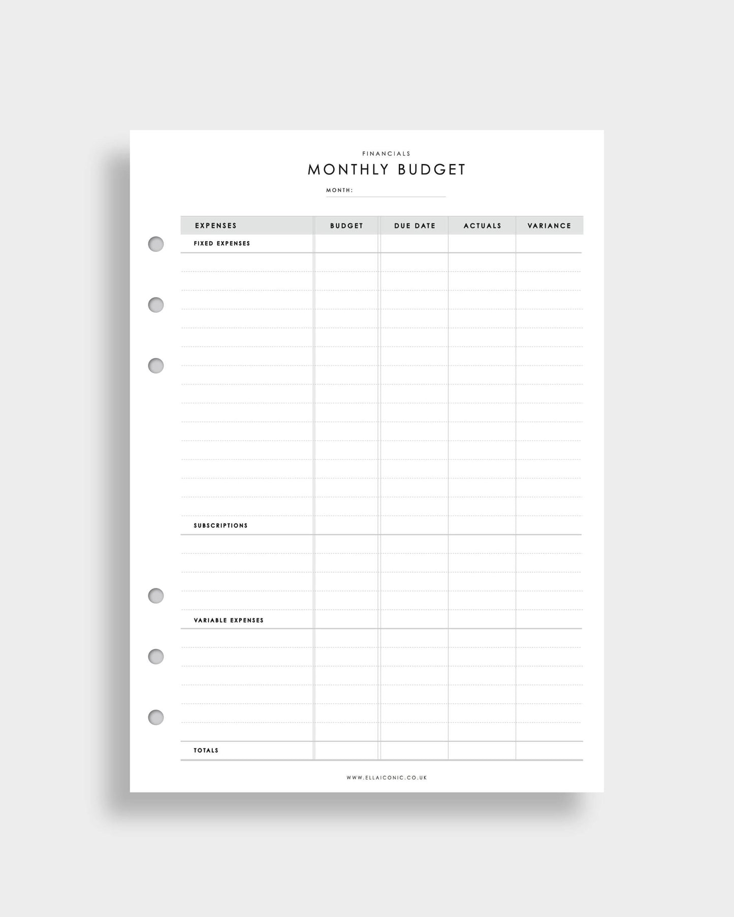 Undated Monthly Budget A5 Planner Inserts for 6-ring Ring Binders, Filofax, LV Agendas - ella iconic® UK