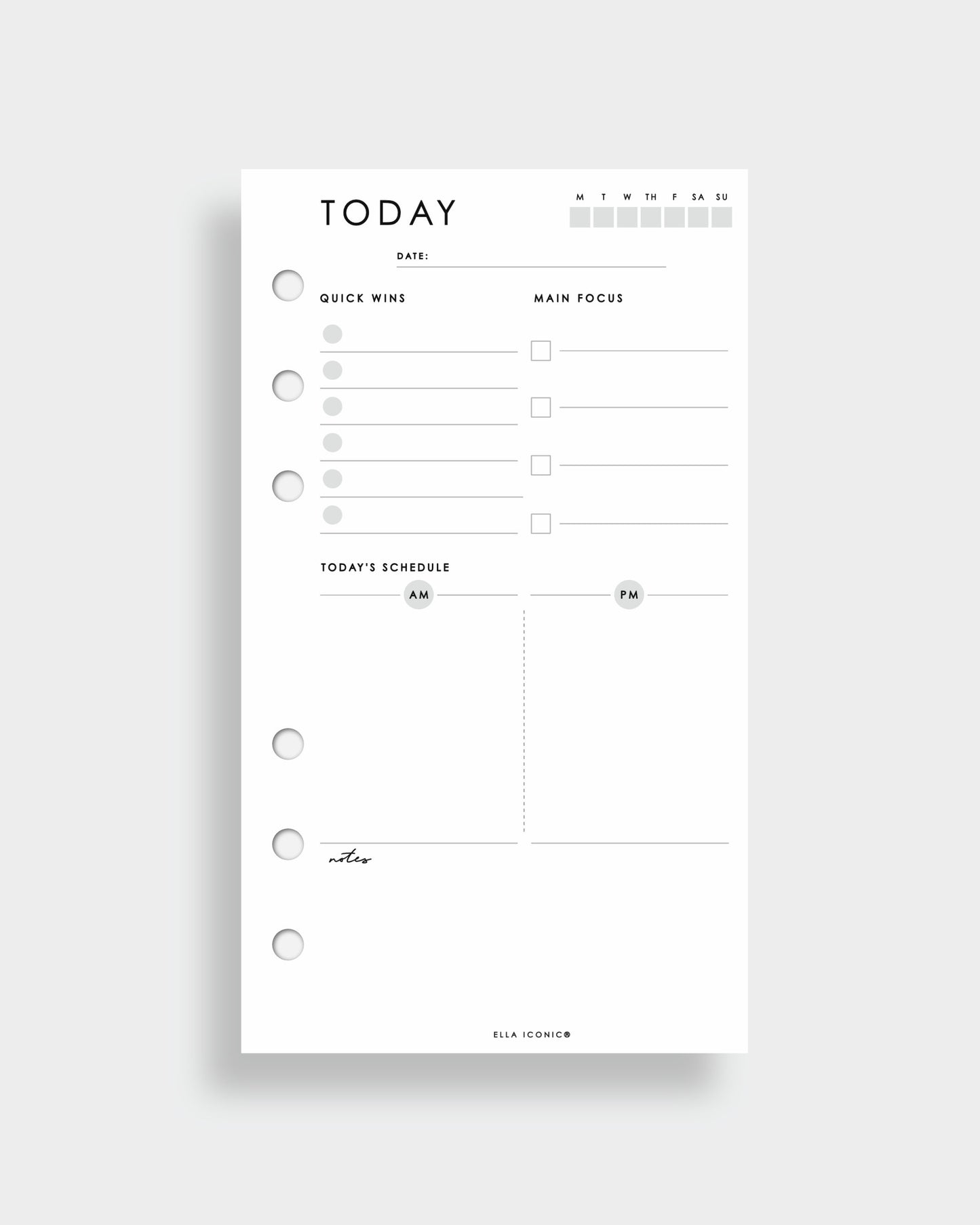 'Today' Daily To Dos + AM / PM Schedule • Personal Planner Inserts - ella iconic® UK