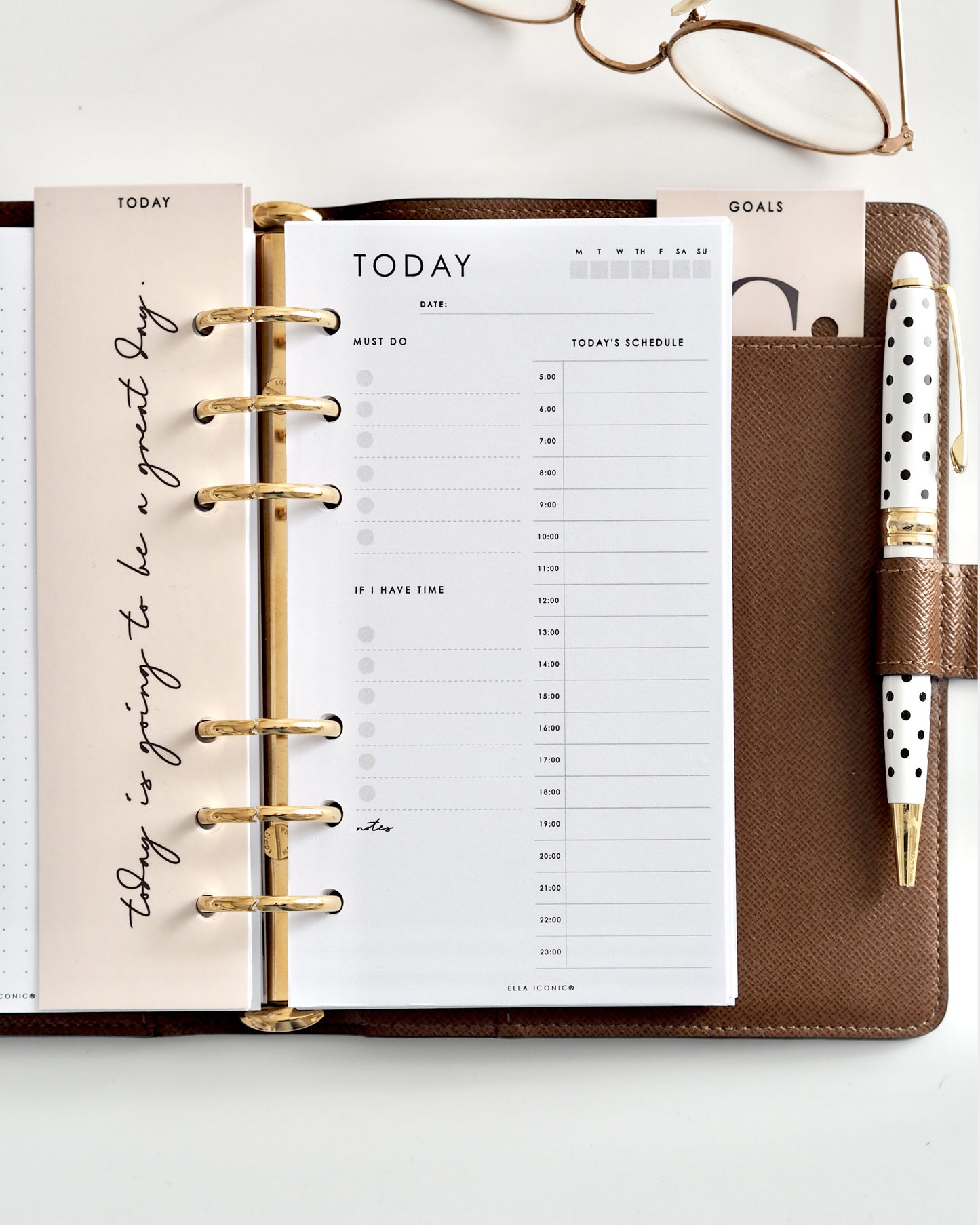 Undated 'Today' Daily To List + Hourly Schedule  Personal Planner Inserts - ella iconic® UK