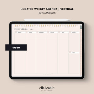 Undated Digital Weekly Planner for GoodNotes iOS iPad - Vertical - Ella Iconic®