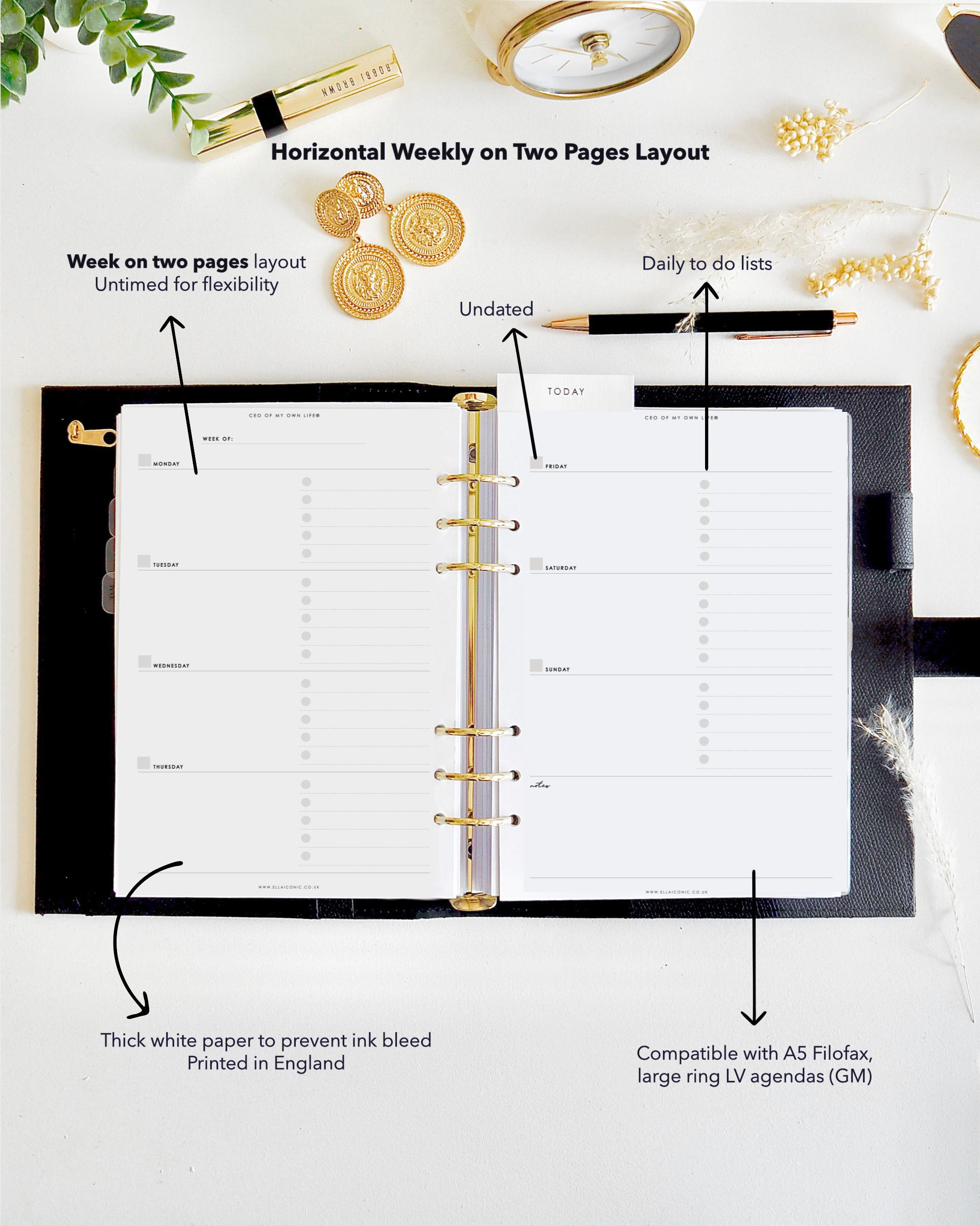 A5 Weekly Life Planner Inserts Set • Week on Two Pages | Horizontal ...