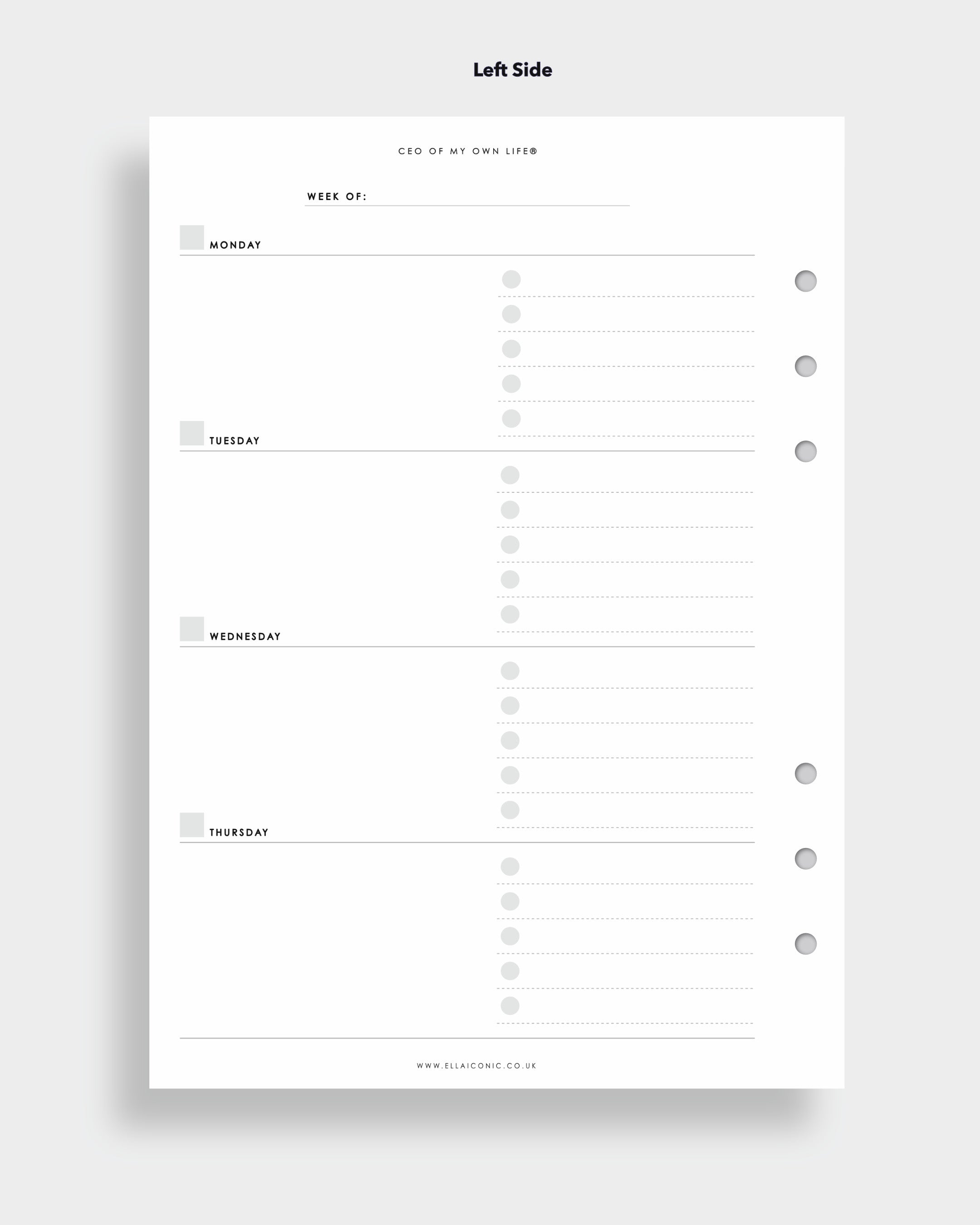 A5 Weekly Life Planner Inserts Set • Week on Two Pages | Horizontal ...