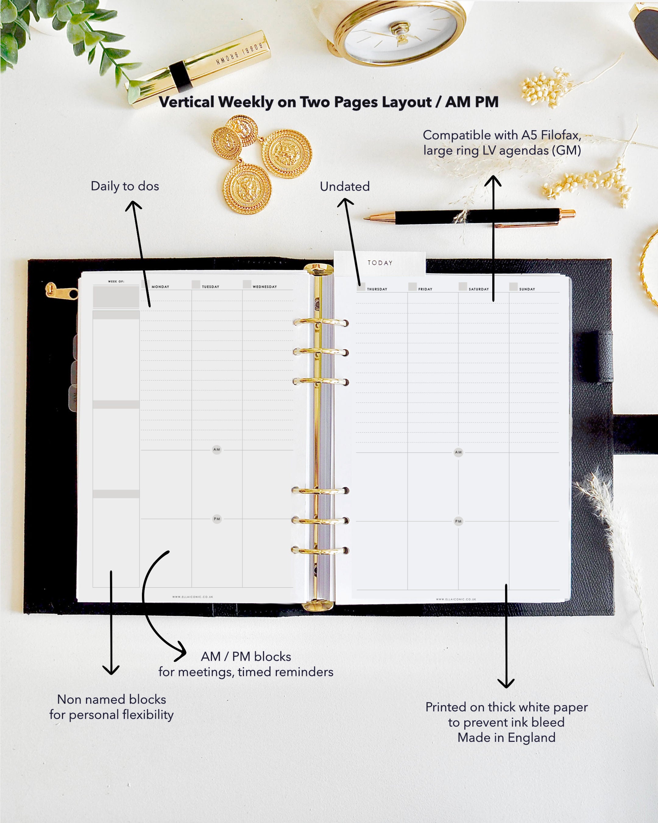 A5 Weekly Planner Inserts • Week on Two Pages | Vertical | AM/PM ...