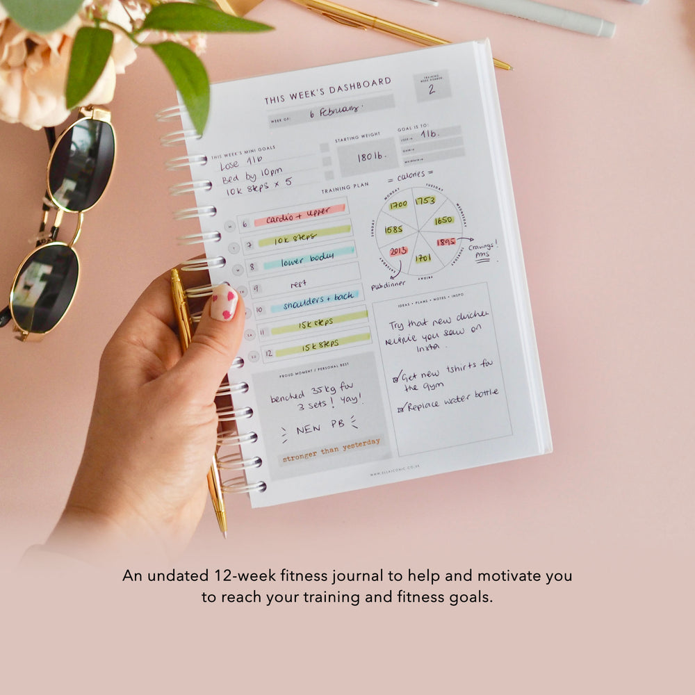 
                  
                    12-Weeks Fitness & Workout Planner | Undated | Weekly Meal Planner | Workout Planner | Fitness Tracker | Weight Loss Tracker | 100 Workouts - ella iconic® UK
                  
                