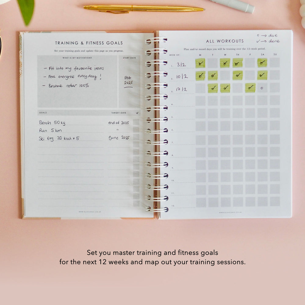 
                  
                    12-Weeks Fitness & Workout Planner | Undated | Weekly Meal Planner | Workout Planner | Fitness Tracker | Weight Loss Tracker | 100 Workouts - ella iconic® UK
                  
                