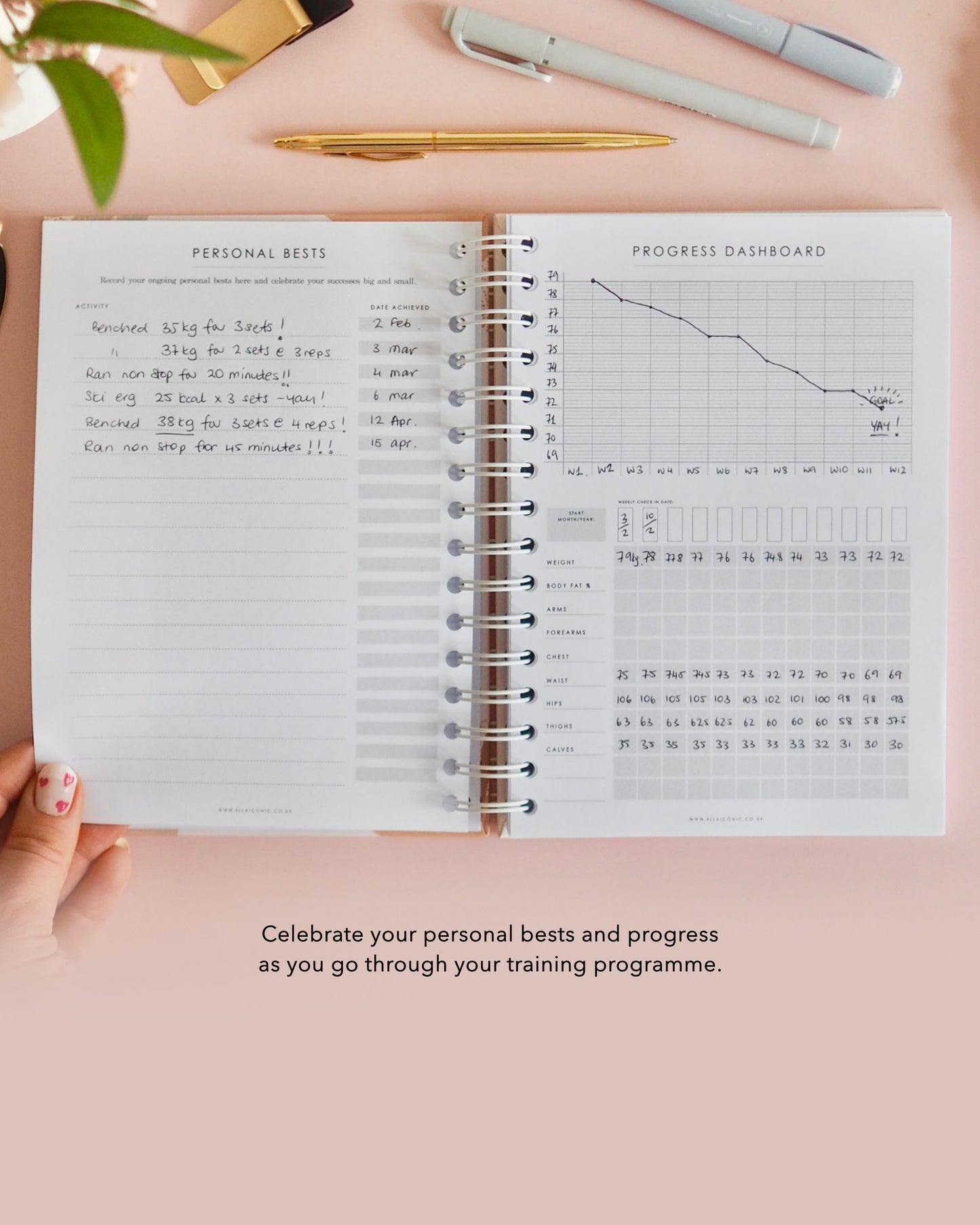 12-Weeks Fitness & Workout Planner | Undated | Weekly Meal Planner | Workout Planner | Fitness Tracker | Weight Loss Tracker | 100 Workouts - ella iconic® UK