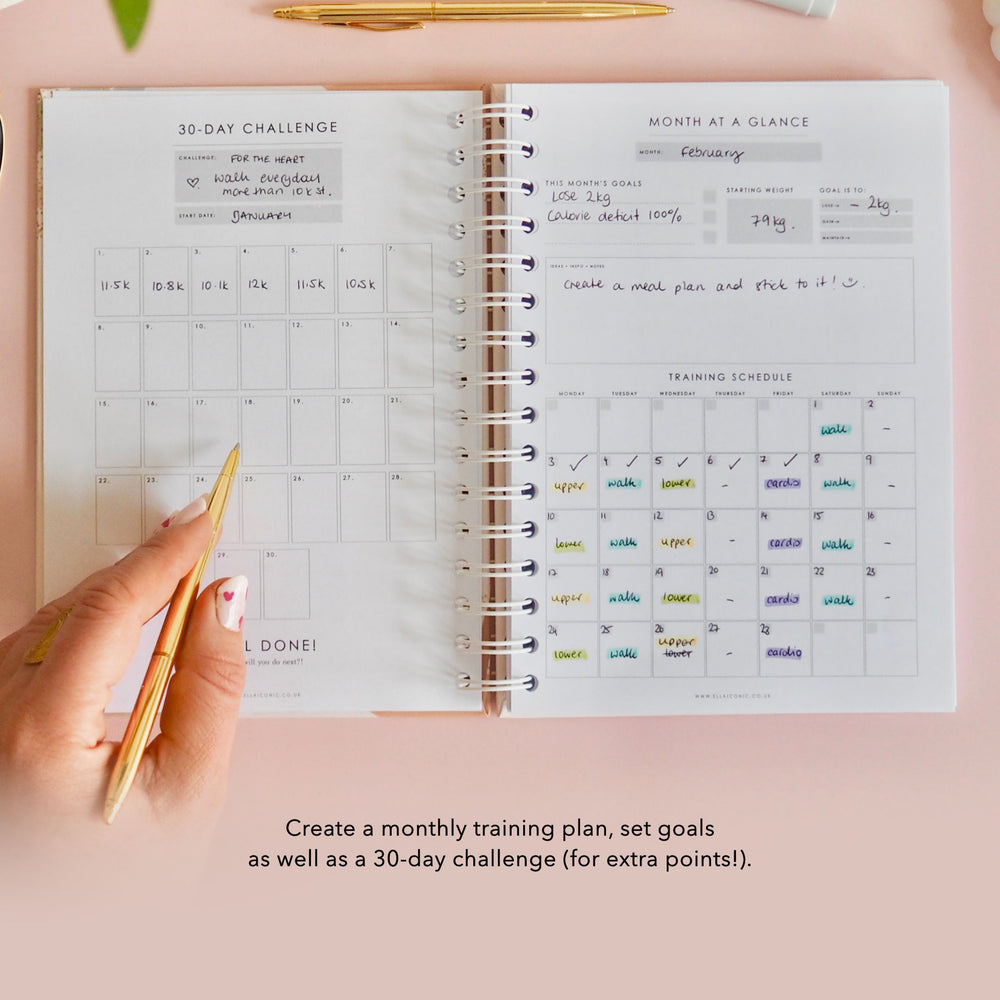 
                  
                    12-Weeks Fitness & Workout Planner | Undated | Weekly Meal Planner | Workout Planner | Fitness Tracker | Weight Loss Tracker | 100 Workouts - ella iconic® UK
                  
                