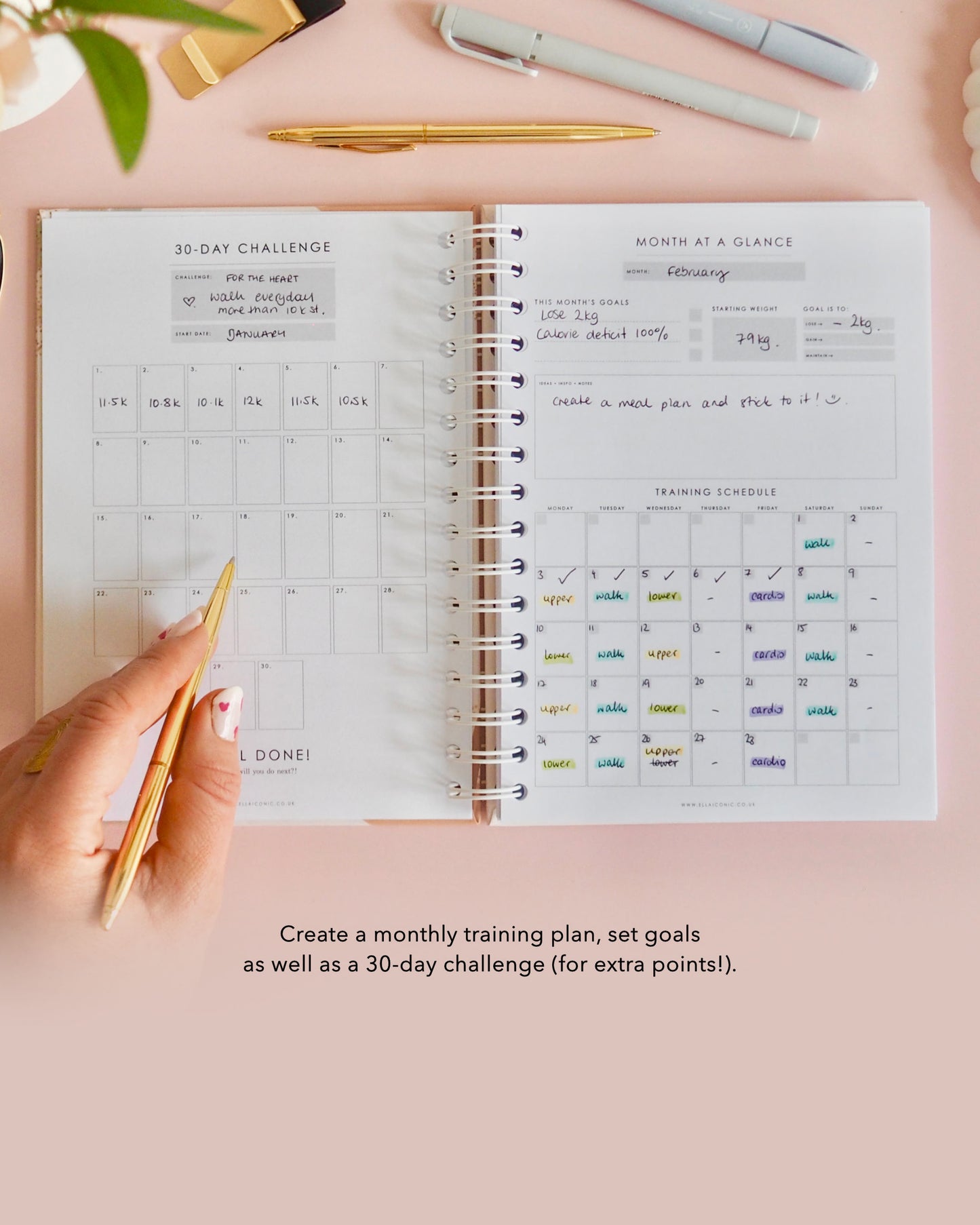 12-Weeks Fitness & Workout Planner | Undated | Weekly Meal Planner | Workout Planner | Fitness Tracker | Weight Loss Tracker | 100 Workouts - ella iconic® UK