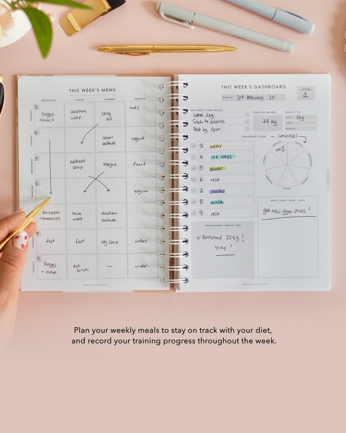 12-Weeks Fitness & Workout Planner | Undated | Weekly Meal Planner | Workout Planner | Fitness Tracker | Weight Loss Tracker | 100 Workouts - ella iconic® UK