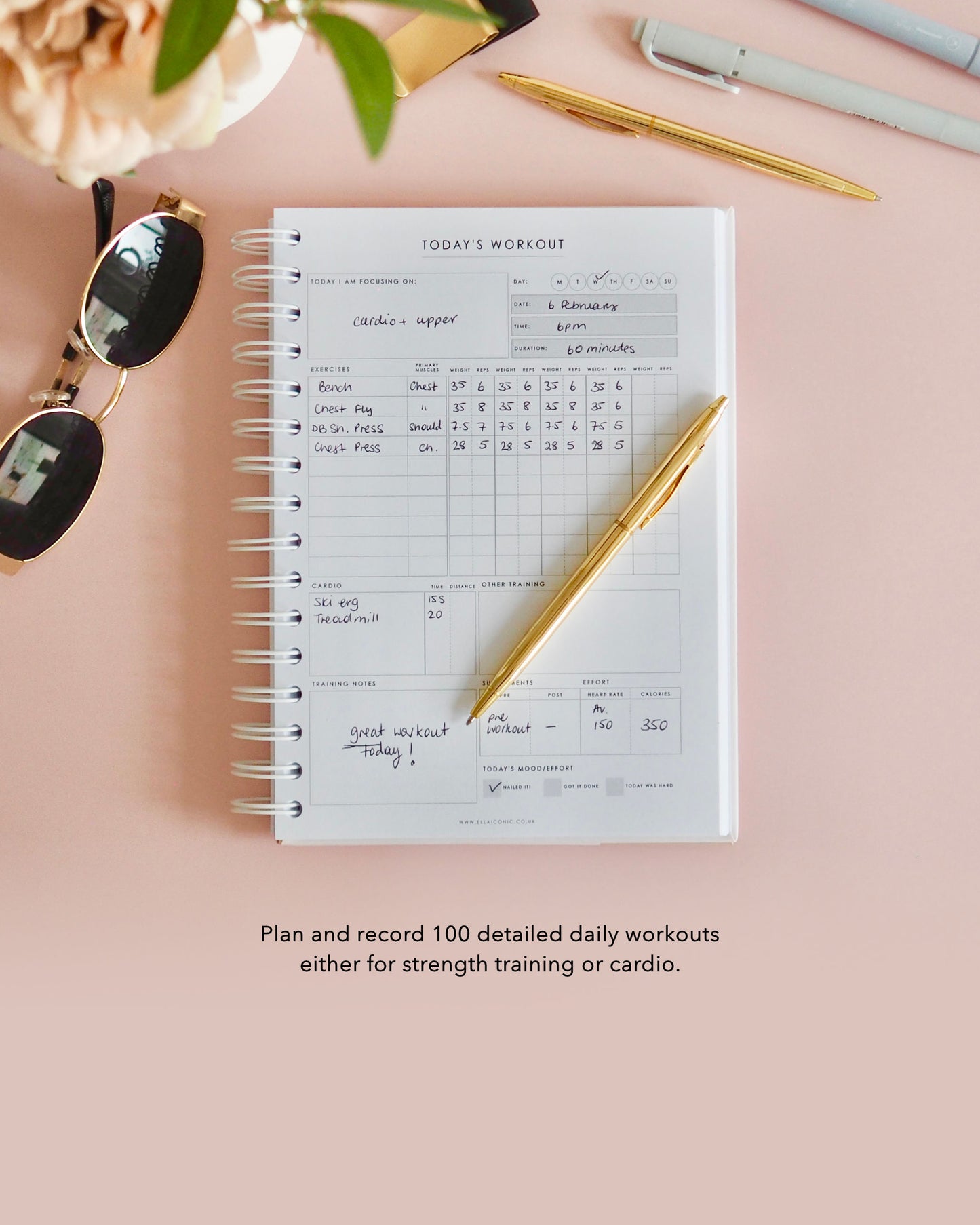 12-Weeks Fitness & Workout Planner | Undated | Weekly Meal Planner | Workout Planner | Fitness Tracker | Weight Loss Tracker | 100 Workouts - ella iconic® UK