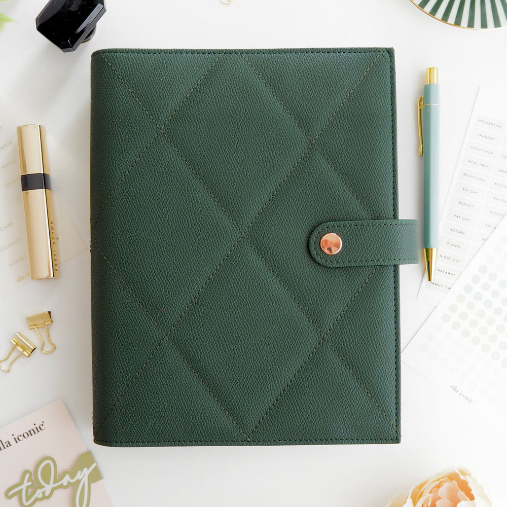 ella iconic® premium vegan leather A5 ring binder / agenda in Deep Green