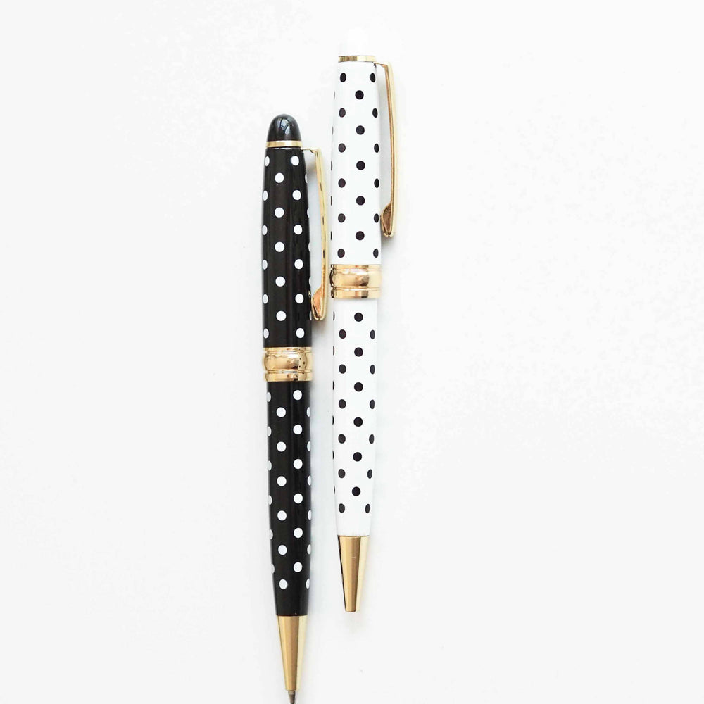 Two monochrome polka dot ballpoint pens gift set • ella iconic® • UK